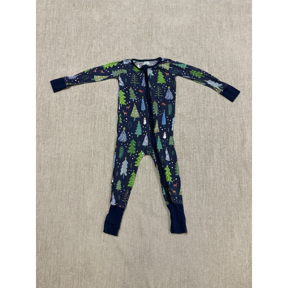 Little Sleepies Blue Merry & Bright Zippy Bamboo Pajama 18-24 Months Christmas